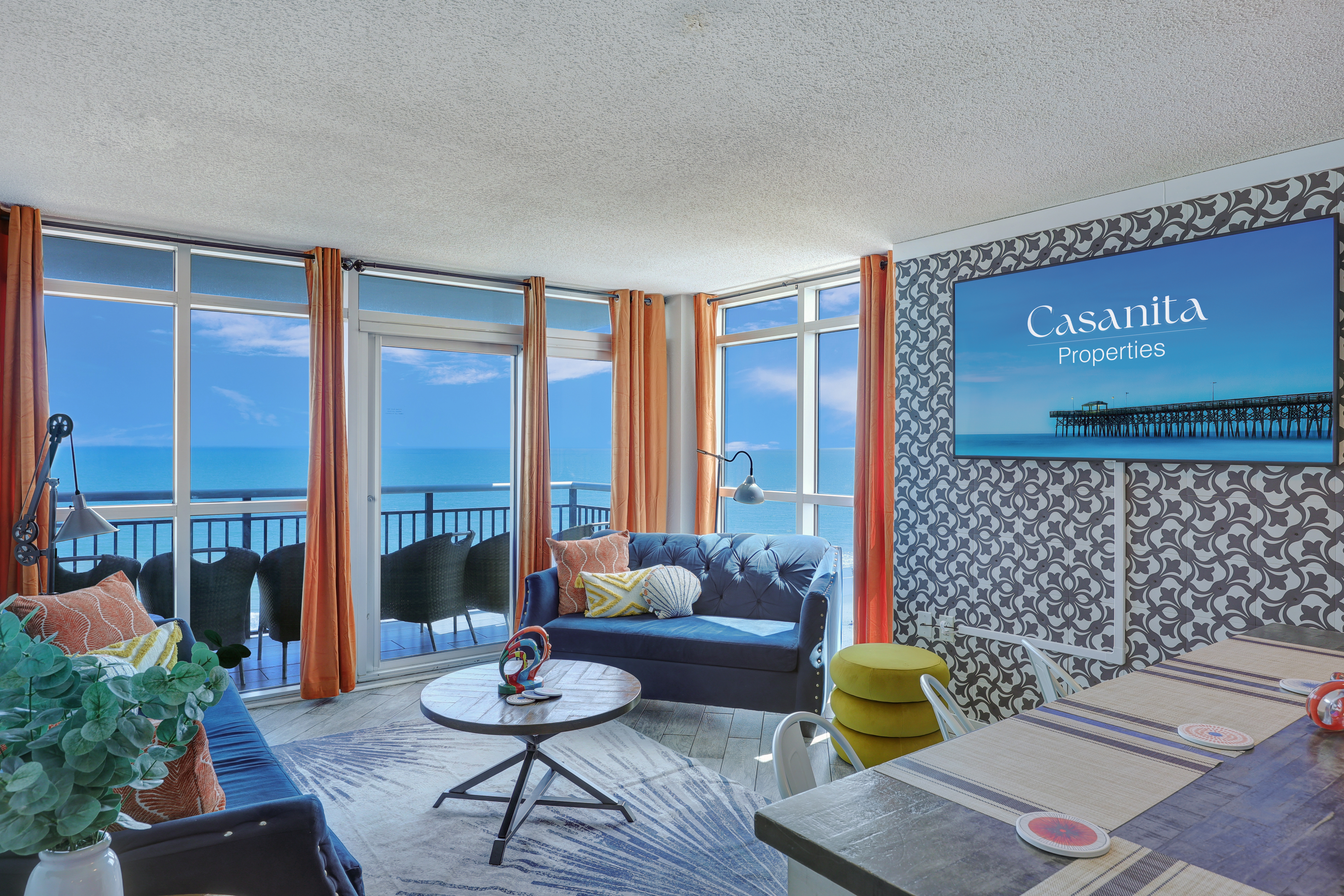 Oceanfront living room with panoramic views