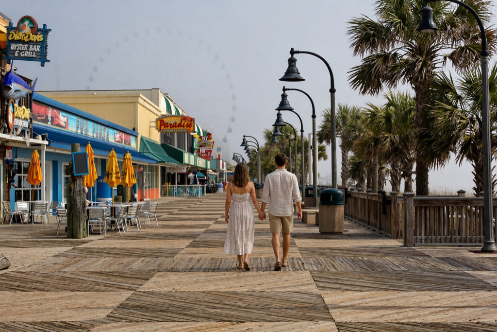 Couple enjoying the Myrtle Beach boardwalk
